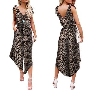 Sleeveless Leopard Wide Leg Jumpsuit | Wide Leg Angled Cut | XS | BRAND NEW